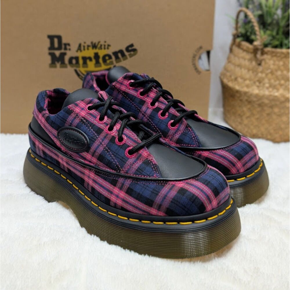 Dr. Martens Buzz 5-Eye Black & Pink Tartan & Leather Lace Up Shoes UK 5 NIB